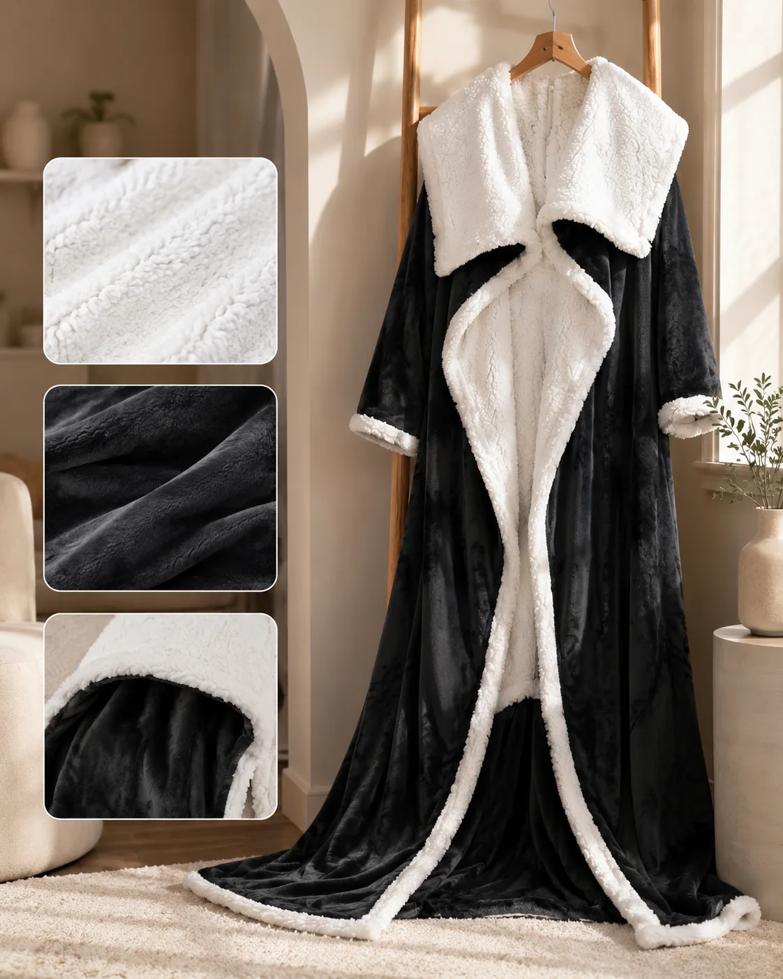 The Heat Robe — premium plush sherpa fabric detail